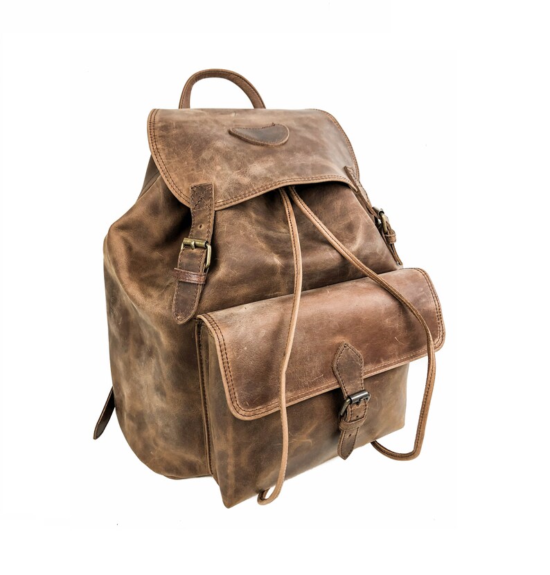 distressed leather backpack