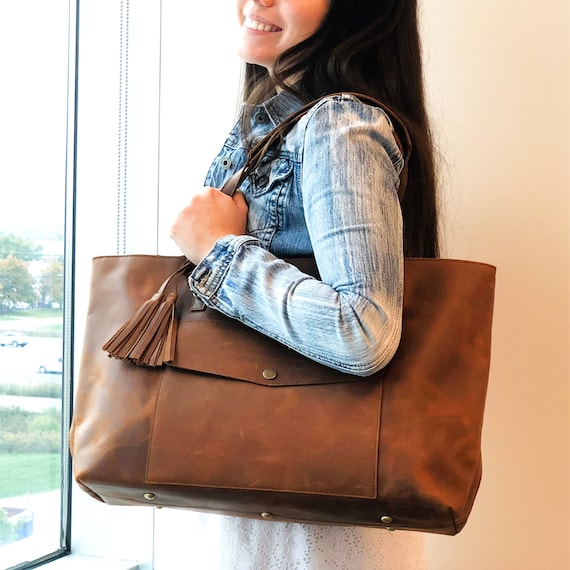 Leather tote with zipper top best sale