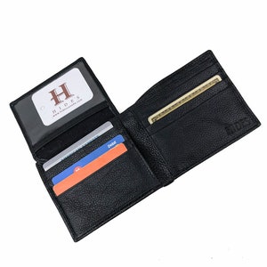 Portefeuille en cuir homme, pièce d'identité de portefeuille en cuir personnalisée, portefeuille personnalisé gravé monogramme en cuir noir, cadeau de Noël pour lui, père, petit ami