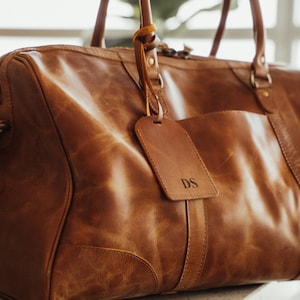 Personalized Leather Duffle Bag Men Monogram Duffel Full Grain Leather Weekender Travel Bag Groomsmen Gift Christmas Gifts for Him Boyfriend image 4