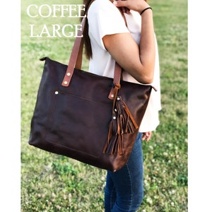 Sac fourre-tout en cuir pour femme, Poche extérieure personnalisée avec fermeture éclair, Sac à main seau Carryall, Cadeaux de Noël pour elle, Cadeaux de Noël pour elle, Fait main