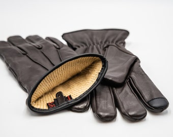 Gants en cuir pour homme, Gants d'hiver avec doublure premium, Gants en cuir véritable pour écran tactile, Cadeau de Noël pour lui, petit ami, Papa, Cadeau pour homme