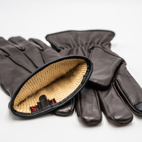 Gants en cuir pour homme, Gants d'hiver avec doublure premium, Gants en cuir véritable pour écran tactile, Cadeau de Noël pour lui, petit ami, Papa, Cadeau pour homme