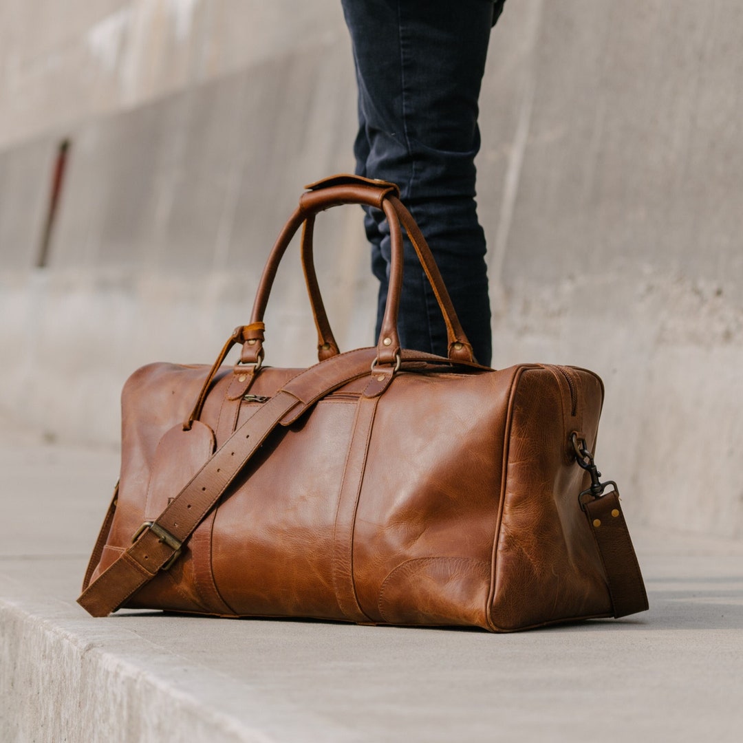 Personalized Leather Duffle Bag Men Monogram Duffel Full Grain Leather ...