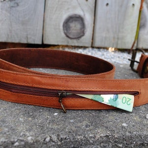 Full Grain Leather Belt, Distressed Leather Belt, Money Belt, Brown Leather Stash Belt, Removable Buckle, Casual Belt, Leather Money Belt