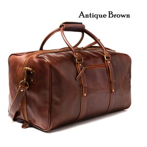 Full Grain Leather Duffle Bag, Personalized Leather Duffel Travel Weekender Luggage Overnight Bag, Christmas Gifts For Him, Monogram Bag image 5
