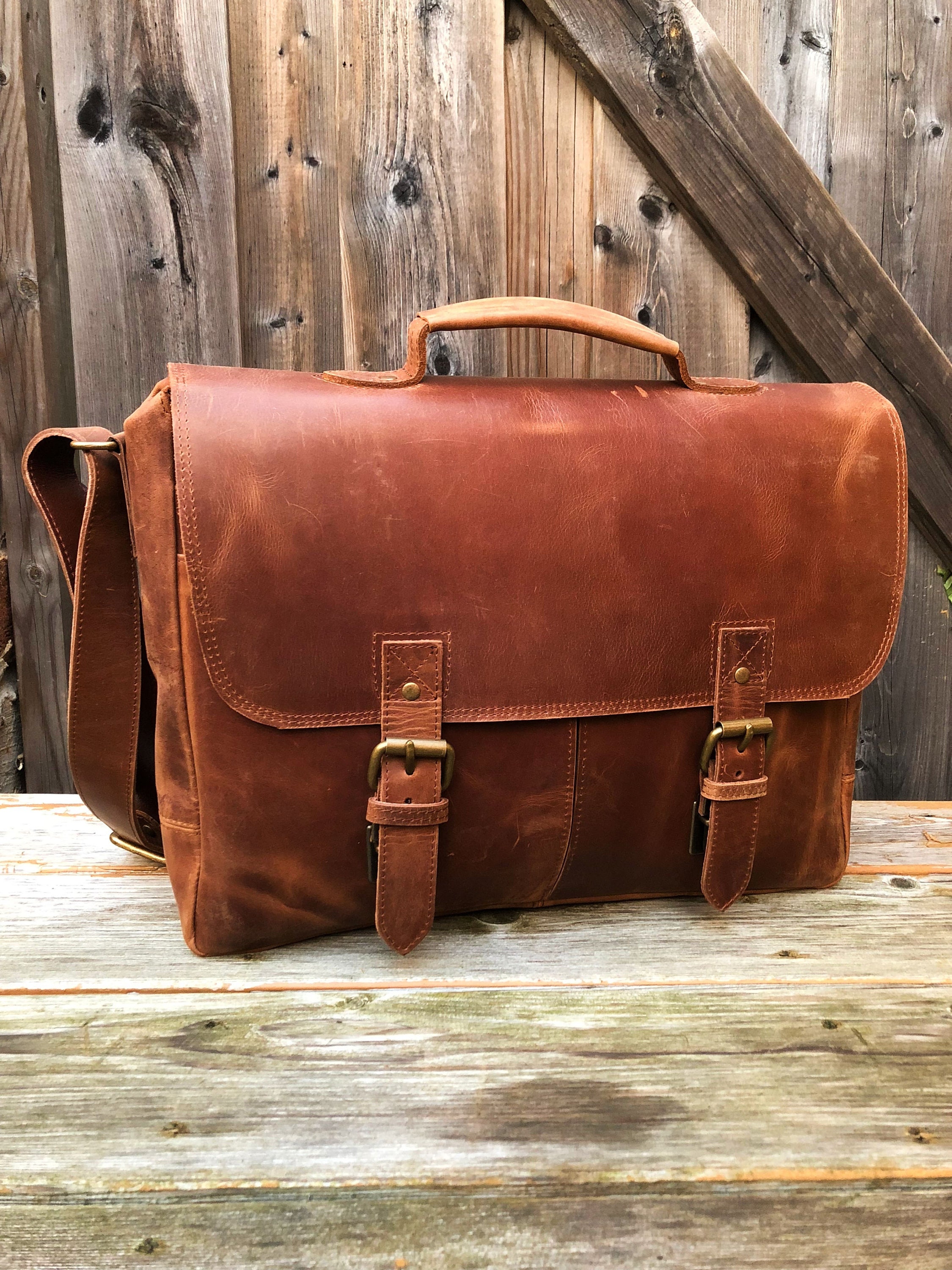 Leather Laptop Messenger Bag 16 Personalized Full Grain Etsy