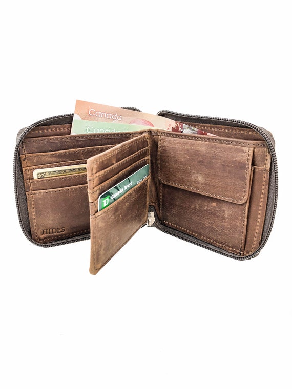 Custom Painted Bi-fold Leather Wallet with Card Slots and coin pouch