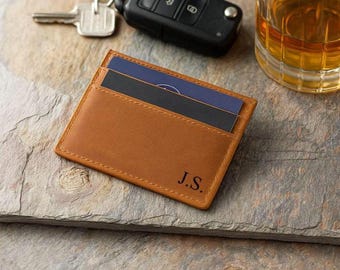 Leather Card Holder Wallet, Personalized RFID Slim Wallet, Full Grain Leather Card Case, Front Pocket Wallet, Gift for Him Dad