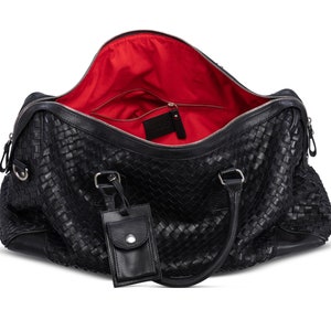 Sac de voyage en cuir noir Cuir pleine fleur tressé Sac de voyage haut de gamme adapté aux compagnies aériennes