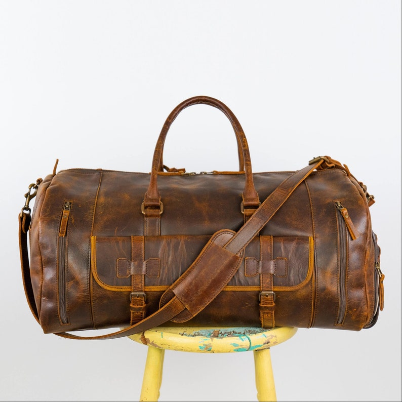 Leather Duffle Bag Men Personalized Leather Weekender Luggage - Etsy