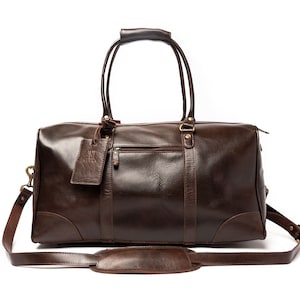 Sac polochon en cuir, sac polochon marron pour week-end, sac de voyage personnalisé pour voyage de cabine, cadeaux de voyage pour lui, cadeaux de Noël