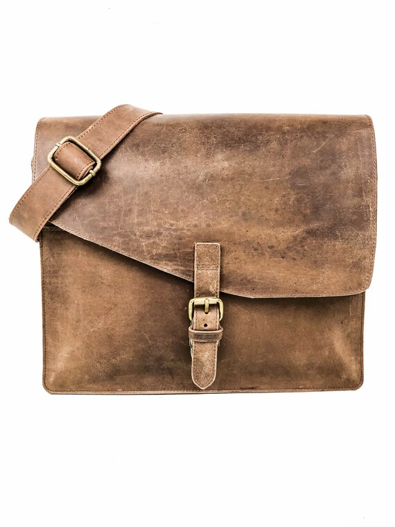 full grain leather messenger bag