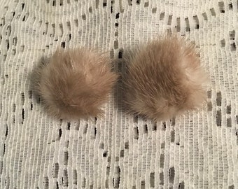 Wonderful vintage Real mink fur clip on earrings Hazelnut brown fur Button earrings in original box.