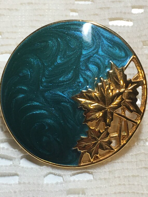 Circular Berebi Teal and Gold Tone Leaf Earrings - image 2