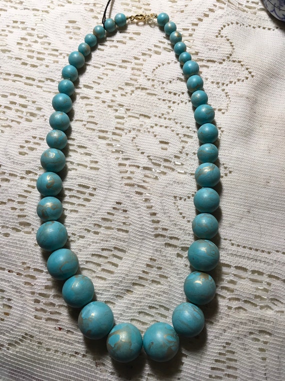 Robins Egg Blue Necklace with Golden Swirls - image 1