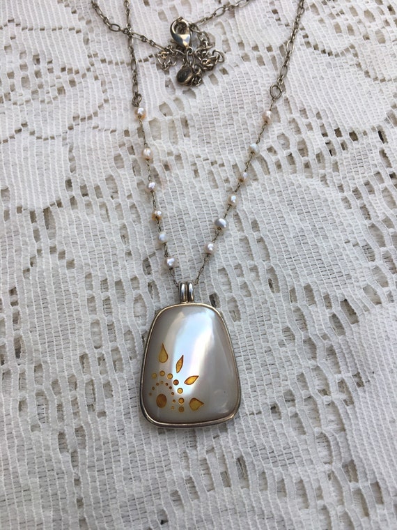 Liz Claiborne mother of pearl pendant and chain l… - image 3