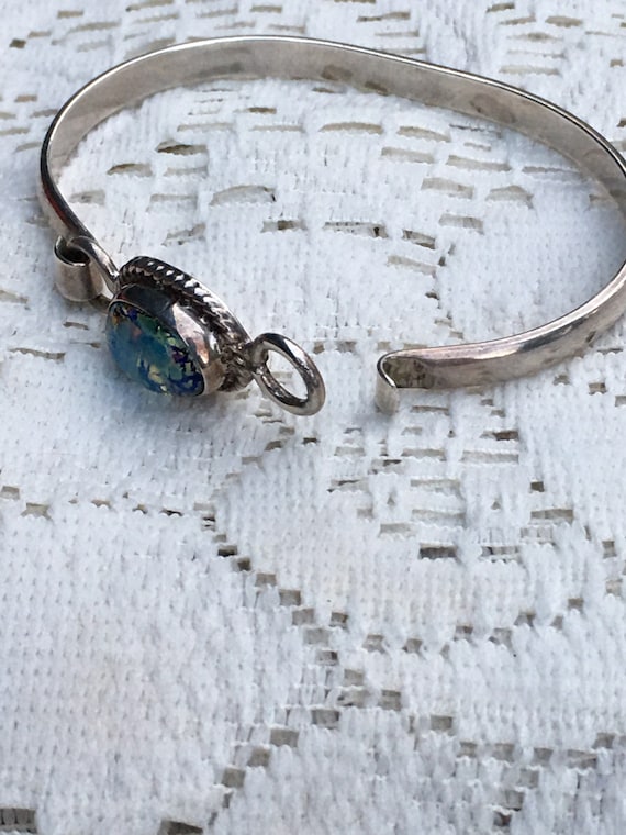 Dichronic glass sterling silver Taxco bracelet - image 3