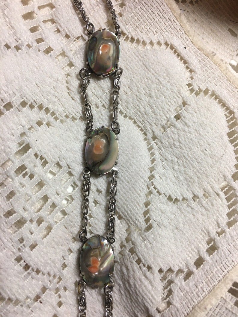 Rare Double Chain Blister Pearl Silver Tone Bracelet