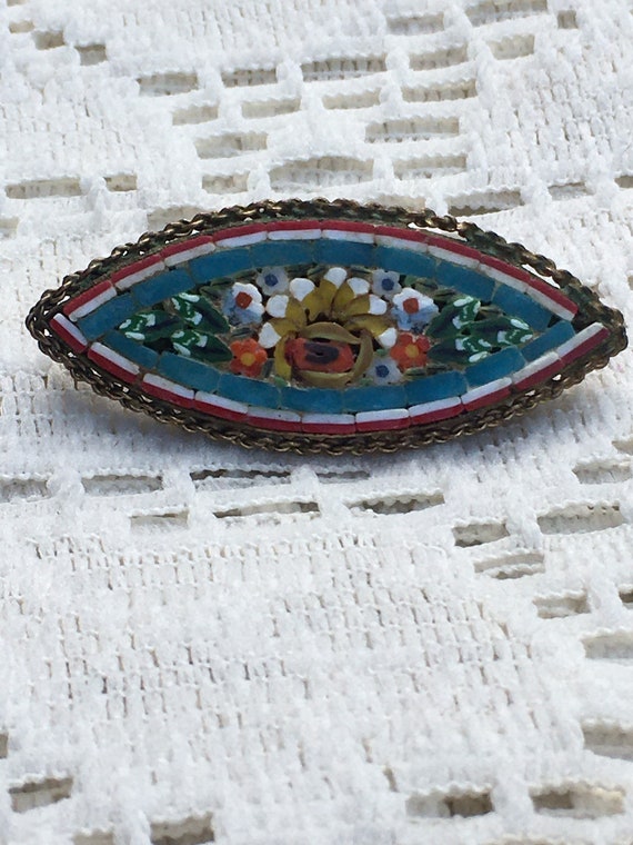 Italian Micro mosaic Flower Brooch