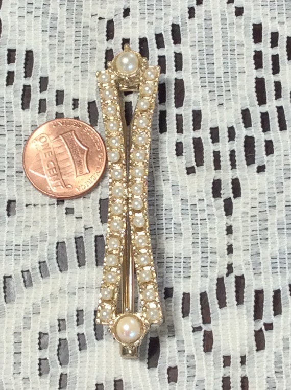 Elegant Gold Tone Vintage Hair clip with Pearl Be… - image 2