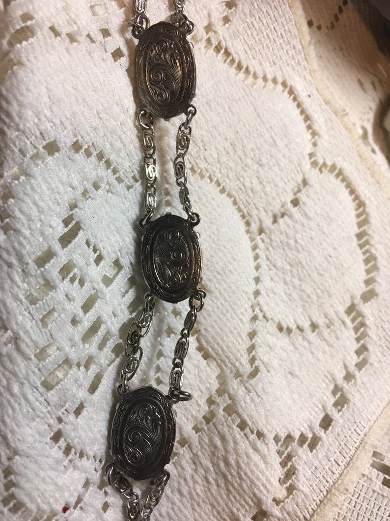 Rare Double Chain Blister Pearl Silver Tone Bracelet