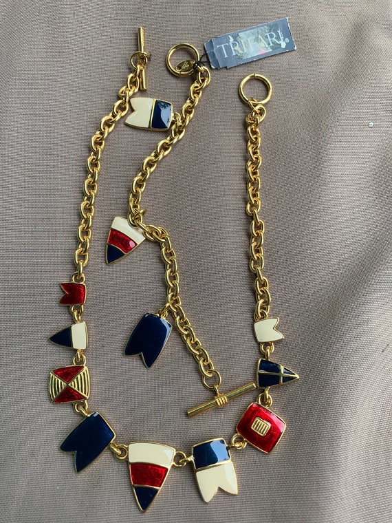 Trifari Nautical Flag Necklace and bracelet set w… - image 1