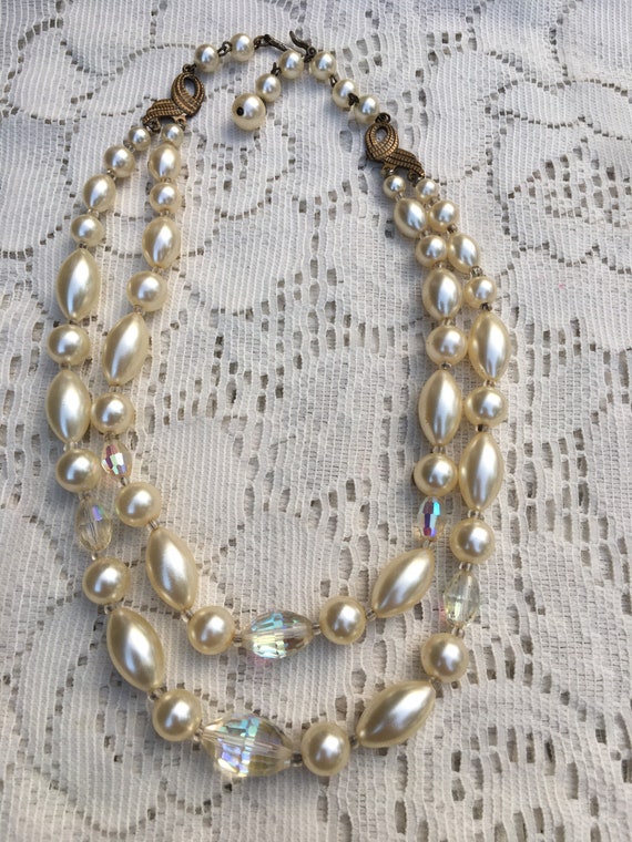 Laguna Faux Pearl and AB Two Strand Necklace