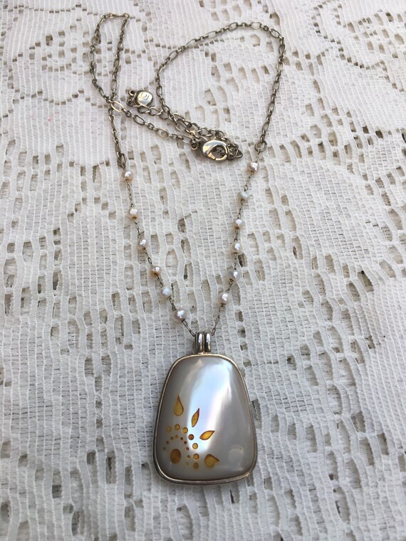 Liz Claiborne mother of pearl pendant and chain l… - image 2