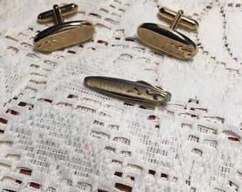 Boutons De Manchette Vintage Swank - Or Sculpté Brillant - Forme Rectangle | Occasion En Bon état | Pour Homme