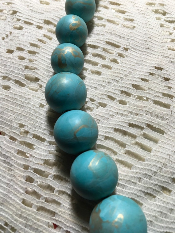 Robins Egg Blue Necklace with Golden Swirls - image 2