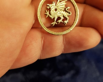 Welsh Dragon ,One pound Proof Coin Cut.Handmade Necklace.
