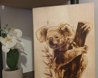 Koala Bär Bild auf Sperrholz gebrannt A4 Größe Pyrografie Personalisieren Sie Ihr Foto