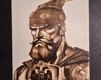 Gjergj Kastrioti Skenderbeu, Foto eingebrannt auf Holz Brandmalerei. (A4 größe)