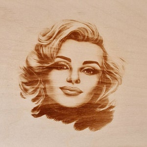 Marilyn Monroe,photo burned on wood,pyrography (A4 size).