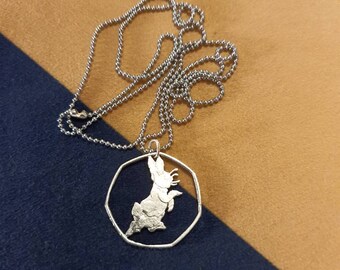Collana realizzata a mano con taglio a moneta da 50 penny della serie "La storia di Peter Rabbit".