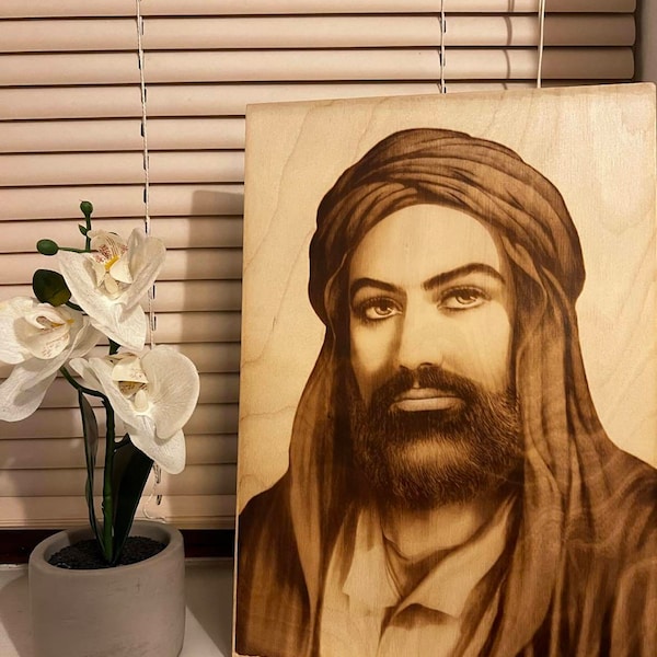 Imam  Ali  A4 size  image burned on  wood  pyrography