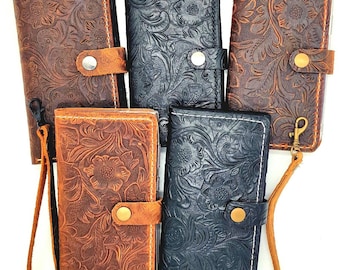 Punzierte Handytaschen aus 100% handgenähtem I phone & Samsung Echtleder