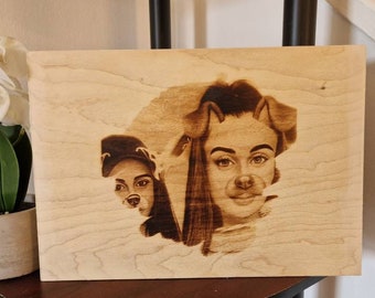 Personalisiertes Bild auf Holz gebrannt. Ihr Foto auf Holz Brandmalerei A4 Größe