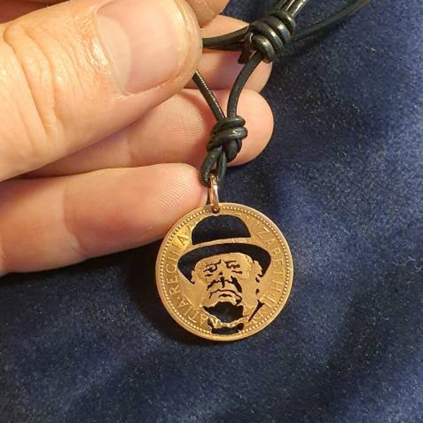 handmade necklace coin cut  Winston Churchill