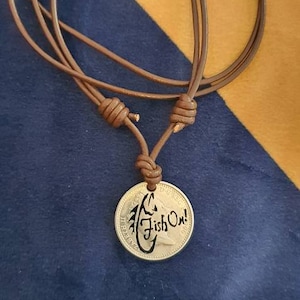 Fish  on !  handmade  coin cut  necklace