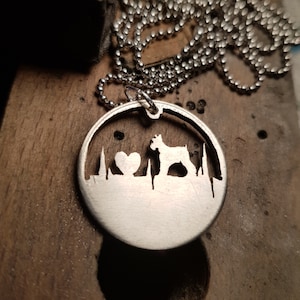Schnauzer Dog Heartbeat 10 Pence British  Coin Cut.Chain necklace handmade.