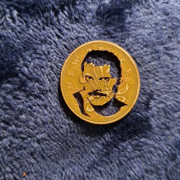 Freddie Mercury  Queen  British British singer songwriter .Two pence  British coin cut  handmade