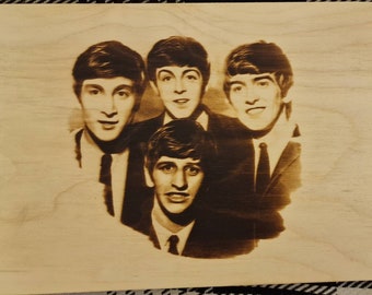 The Beatles Bild eingebrannt auf Holz Brandmalerei A4 Größe maßgefertigtes Bild