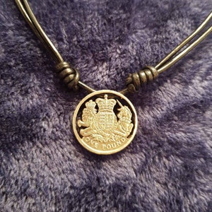 Lion and Unicorn One Pound Coin.Handmade Coin Cut Necklace.
