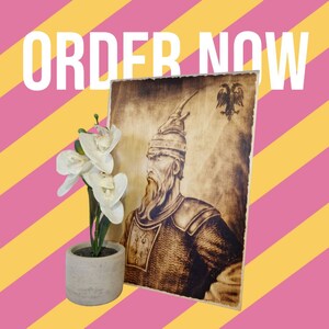 Gjergj Kastrioti Skenderbeu,photo  burned on wood pyrography (A4 size).
