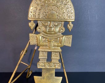 Brass Peruvian Tumi Wall Hanging Replica Incan Artifact
