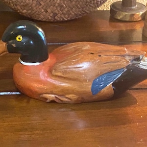 Handcrafted Solid Wood Painted Mallard Duck Vintage Decoy Decor Folk Art