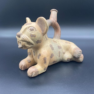 Unverified Pre-Colombian Peruvian Pottery, Possible Moche Stirrup Spout Jaguar Effigy