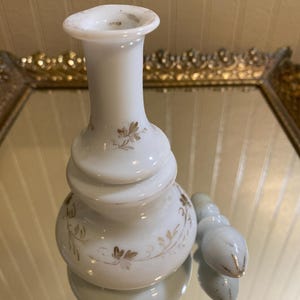 1800’s French Opaline Gold Embellished Perfume Bottle with Original Stopper Antique